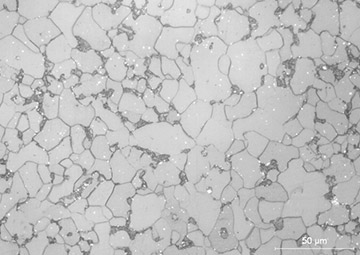 Fig. 2 — Microestrutura ferrítico-perlítica de aço de baixo carbono, com estrutura refinada e tamanho de grão ASTM 9,5.